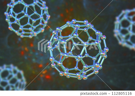 Buckyball, or buckminsterfullerene molecule, 3D illustration 112805116