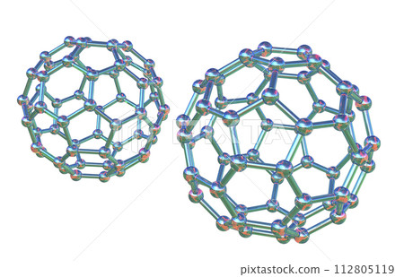 Buckyball, or buckminsterfullerene molecule, 3D illustration 112805119