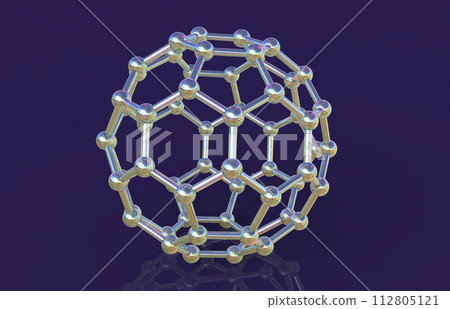 Buckyball, or buckminsterfullerene molecule, 3D illustration 112805121