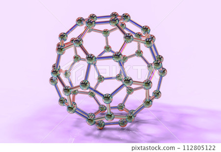 Buckyball, or buckminsterfullerene molecule, 3D illustration 112805122