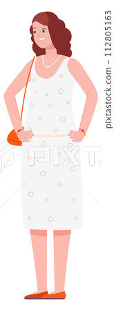 Cheerful woman in summer dress. Happy female character Cheerful woman in summer dress. Happy female character 112805163