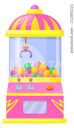 Ball vending machine with grabbing claw. Cartoon game 112805221