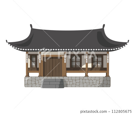 Vector illustration of a traditional South Korea Kanok house in cartoon style isolated on white background. Traditional Houses of the World Series Vector illustration of a traditional South Korea Kanok house in cartoon style isolated on white background. Traditional Houses of the World Series 112805675