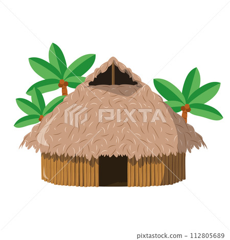 Vector illustration of a traditional Amazon Maloca house in cartoon style isolated on white background. Traditional Houses of the World Series 112805689