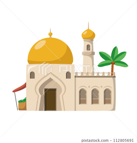 Vector illustration of a traditional Arab house in cartoon style isolated on white background. Traditional Houses of the World Series 112805691
