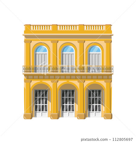 Vector illustration of a traditional Cuba Old Havana house in cartoon style isolated on white background. Traditional Houses of the World Series 112805697