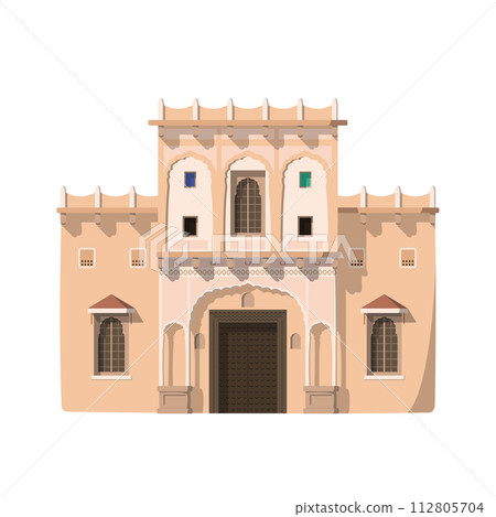 Vector illustration of a traditional India house in cartoon style isolated on white background. Traditional Houses of the World Series 112805704