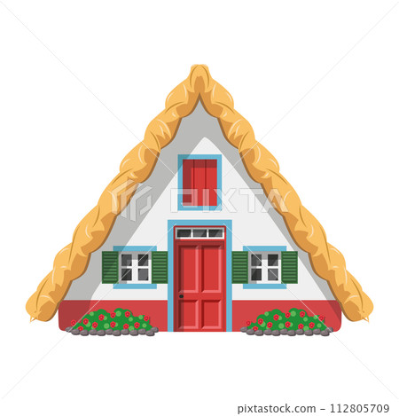 Vector illustration of a traditional Madeira thatched roof house in cartoon style isolated on white background. Traditional Houses of the World Series Vector illustration of a traditional Madeira thatched roof house in cartoon style isolated on white background. Traditional Houses of the World Series 112805709
