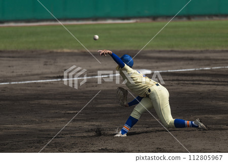 High school baseball game scene pitching scene 112805967