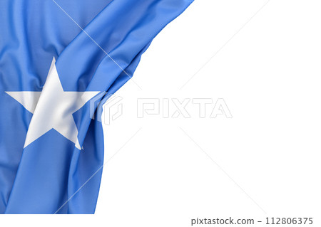 Flag of Somalia Islands in the corner on white background. 3D rendering. Isolated 112806375