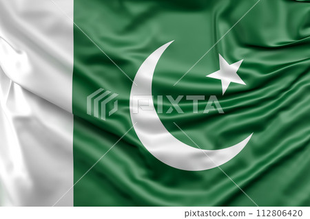 Ruffled Flag of Pakistan. 3D Rendering Ruffled Flag of Pakistan. 3D Rendering 112806420