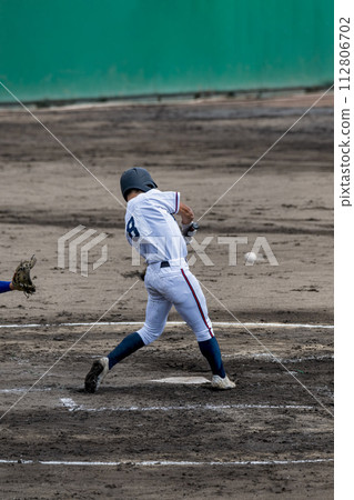 High school baseball game scene batting scene 112806702