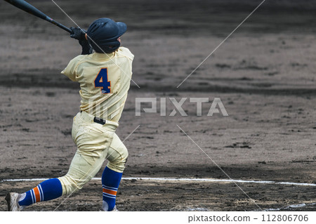 High school baseball game scene batting scene 112806706