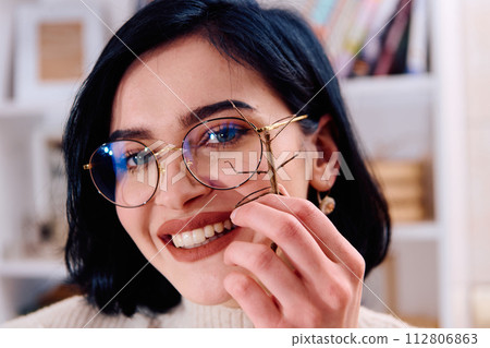Young Woman Captured in a Beautiful Moment with Her Stick Insect (Medauroidea Extradentata) 112806863