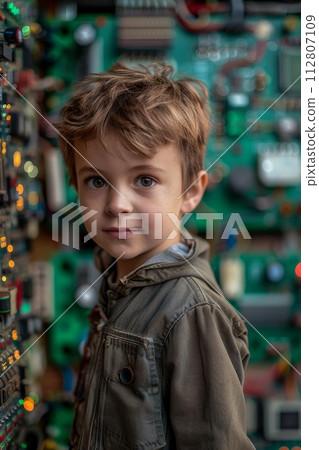 AI-generated content. Young aspiring engineer exploring circuit board components AI-generated content. Young aspiring engineer exploring circuit board components 112807109