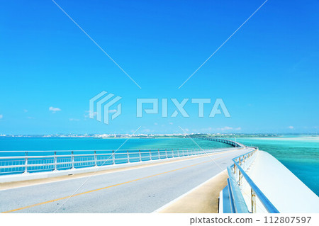 Blue sky and sea from Irabu Ohashi, Okinawa 112807597