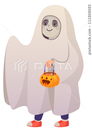 Ghost costume kid. Halloween traditional child outfit 112808085