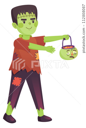 Zombie costume kid. Cheerful halloween boy character 112808087