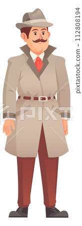 Noir detective character. Crime mystery cartoon mascot 112808194