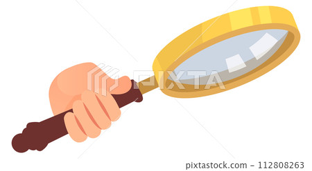 Hand hold magnifying glass. Clue search icon Hand hold magnifying glass. Clue search icon 112808263