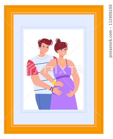 Couple waiting baby. Pregnancy photo in wooden frame 112808288