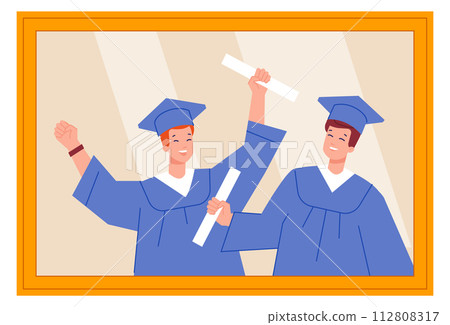 Graduation photo in wooden frame. Happy memory icon 112808317