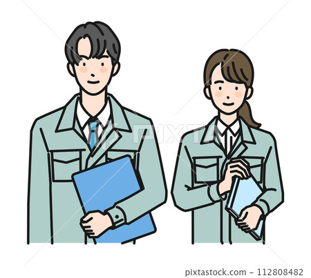 A man and a woman wearing work clothes and giving guidance (upper body) A man and a woman wearing work clothes and giving guidance (upper body) 112808482