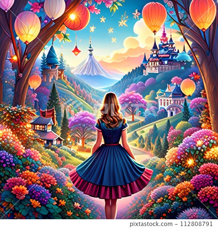 A girl walking in a colorful forest A girl walking in a colorful forest 112808791