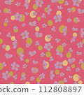 Vector artwork hand drawn white and pink cherry blossoms on blue background with pink polka dots seamless pattern 112808897