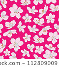 Vector vintage style artwork hand drawn light pink cherry blossom seamless pattern on bright pink background. 112809009