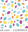 Vector hand drawn colourful leaves composition on white background. 112809014