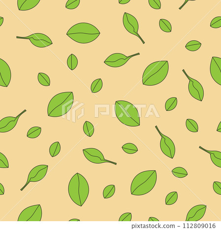 Vector hand green leaves composition on light yellow background. Vector hand green leaves composition on light yellow background. 112809016