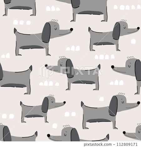 Seamless pattern with hand drawn cute dogs. Creative childish background. Perfect for kids apparel,fabric, textile, nursery decoration,wrapping paper.Vector Illustration Seamless pattern with hand drawn cute dogs. Creative childish background. Perfect for kids apparel,fabric, textile, nursery decoration,wrapping paper.Vector Illustration 112809171