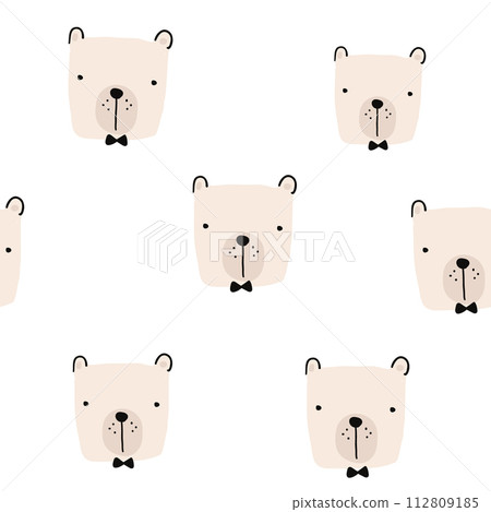 Seamless pattern with hand drawn bear faces. Creative childish background. Perfect for kids apparel,fabric, textile, nursery decoration,wrapping paper.Vector Illustration Seamless pattern with hand drawn bear faces. Creative childish background. Perfect for kids apparel,fabric, textile, nursery decoration,wrapping paper.Vector Illustration 112809185