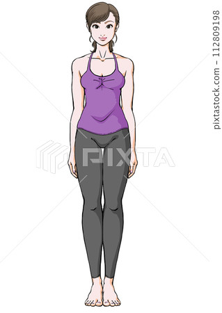 瑜珈_山式 年輕女子直立_吊帶背心 112809198