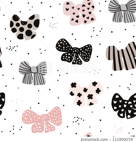 Seamless hand drawn pattern with bows. Fashion trendy texture.Great for fabric and textile. Vector Illustration 112809259