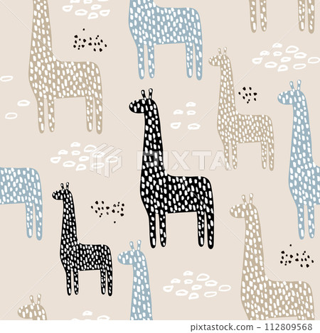 Seamless pattern with giraffe. Childish texture for fabric, textile. Vector background Seamless pattern with giraffe. Childish texture for fabric, textile. Vector background 112809568