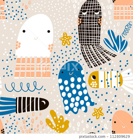 Seamless pattern with sea animal jelly fish,... - Stock Illustration ...