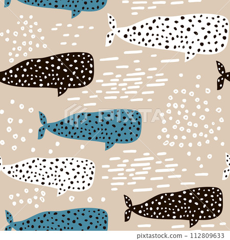 Seamless pattern with whale. Childish texture for fabric, textile. Vector background Seamless pattern with whale. Childish texture for fabric, textile. Vector background 112809633