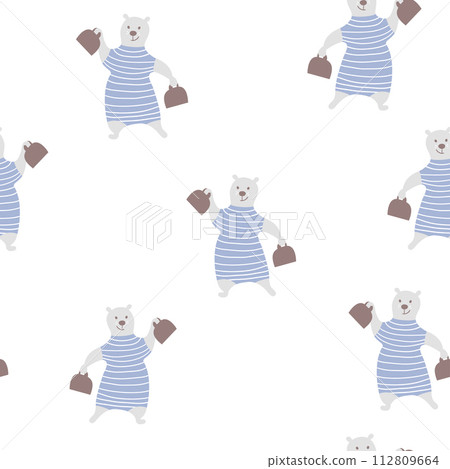 Seamless pattern with cute bear. Circus vector childish background. 112809664