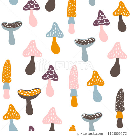 Seamless pattern with colorful mushrooms. Autumn background. Perfect for fabric,textile. Creative Vector background Seamless pattern with colorful mushrooms. Autumn background. Perfect for fabric,textile. Creative Vector background 112809672