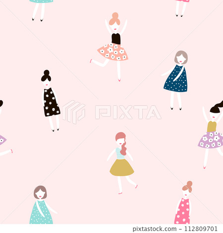 Seamless pattern with fashion girls. Modern style flat vector background. Seamless pattern with fashion girls. Modern style flat vector background. 112809701