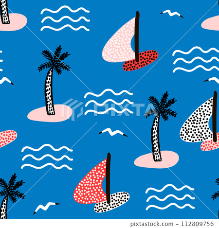 Seamless pattern with sailboats. Marine summer modern background. Vector Illustration Seamless pattern with sailboats. Marine summer modern background. Vector Illustration 112809756