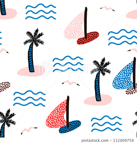 Seamless pattern with sailboats. Marine summer modern background. Vector Illustration Seamless pattern with sailboats. Marine summer modern background. Vector Illustration 112809758