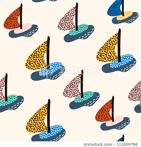 Seamless pattern with sailboats. Marine summer modern background. Vector Illustration Seamless pattern with sailboats. Marine summer modern background. Vector Illustration 112809766