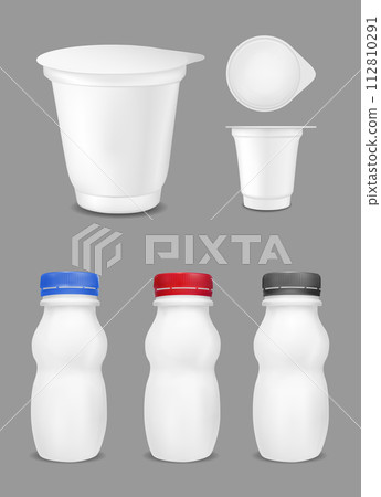 White empty plastic container for yogurt. Packaging for sour cream, sauce and snack White empty plastic container for yogurt. Packaging for sour cream, sauce and snack 112810291
