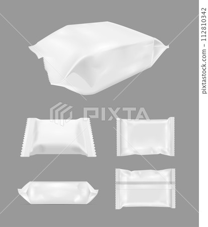 White blank foil food snack pack for chips, candy and other products. Wet wipes packaging 112810342