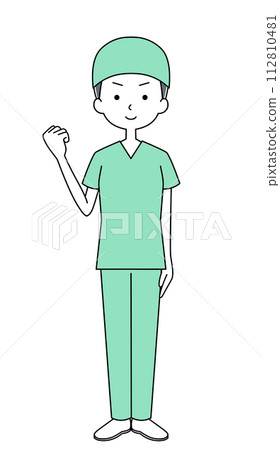 Guts pose illustration of a surgeon (scrub) (female) Guts pose illustration of a surgeon (scrub) (female) 112810481
