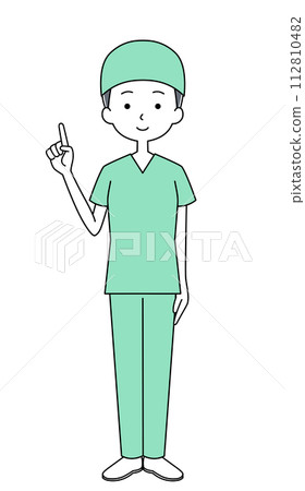 Pointing surgeon illustration (scrub) (female) 112810482