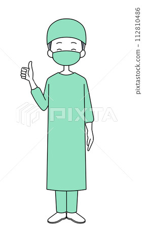 Good sign Illustration of a surgeon (surgical gown) (female) Good sign Illustration of a surgeon (surgical gown) (female) 112810486